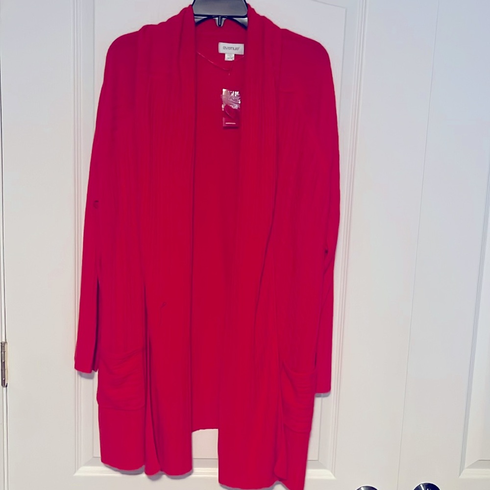 Avenue Red Cardigan Shawl Collar Sweater